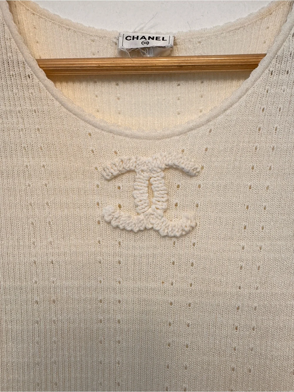 Chanel CC logo Cream Knit Top